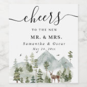 Aquarellwald | Bäume und Hirsche | Weinetikett (Einzelnes Label)