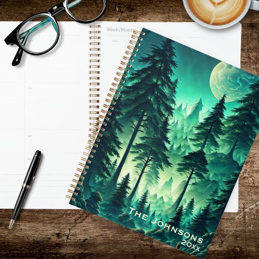 Aquarellwald bei Vollmond Planer