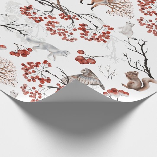 Aquarellwald Berries und Tiere Weihnachten Geschenkpapier (Ecke)