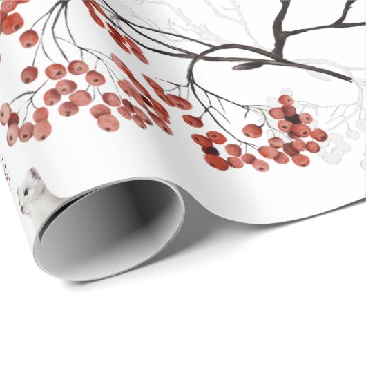 Aquarellwald Berries und Tiere Weihnachten Geschenkpapier (Rolleneckpunkt)