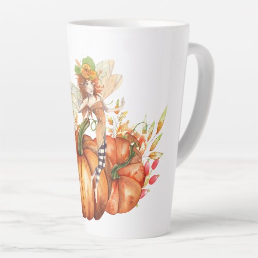 Aquarellwald Fairy & Autumn Pumpkin Bouquet Milchtasse (Rechte Ecke)
