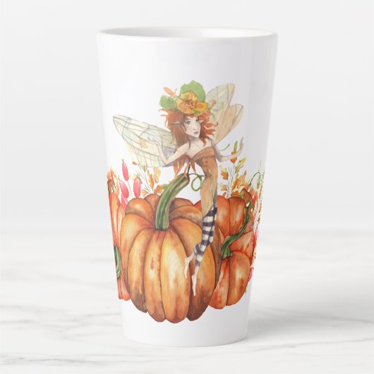 Aquarellwald Fairy & Autumn Pumpkin Bouquet Milchtasse (Vorderseite)