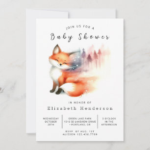 Aquarellwald Fox Babydusche Einladung