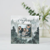 Aquarellwald | Frohe Weihnachts-Fotokarte (Stehend Vorderseite)