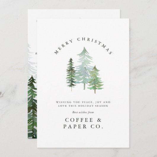 Aquarellwald Frohe Weihnachtsfeier Feiertagskarte (Vorne/Hinten)