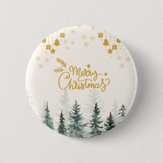 Aquarellwald Frohe Weihnachtsfeiertage Button (Vorderseite)