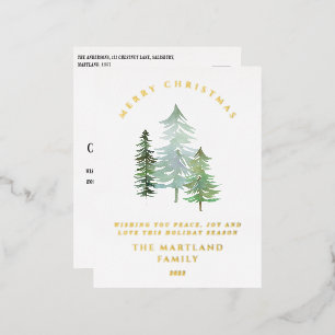Aquarellwald Frohe Weihnachtsfeiertage Folien Feiertagspostkarte