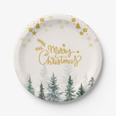 Aquarellwald Frohe Weihnachtsfeiertage Pappteller (Vorderseite)