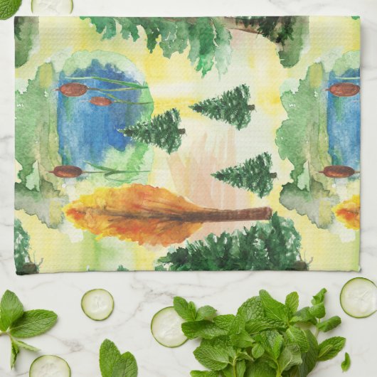 Aquarellwald Geschirrtuch (Gefaltet)