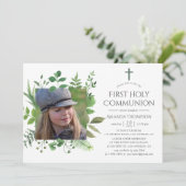 Aquarellwald Grüne erste Kommunion Einladung (Stehend Vorderseite)