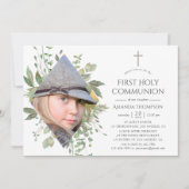 Aquarellwald Grüne erste Kommunion Einladung (Vorderseite)