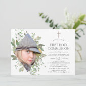 Aquarellwald Grüne erste Kommunion Einladung (Stehend Vorderseite)