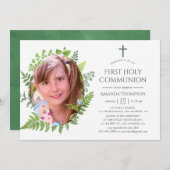 Aquarellwald Grüne erste Kommunion Einladung (Vorne/Hinten)