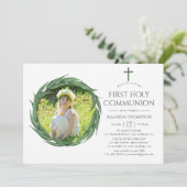 Aquarellwald Grüne erste Kommunion Einladung (Stehend Vorderseite)
