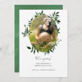 Aquarellwald Grüne Foto Schwangerschaft Ankündigung (Vorne/Hinten)