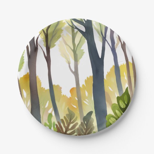 Aquarellwald | Grüne Naturwaldmalerei Pappteller (Vorderseite)