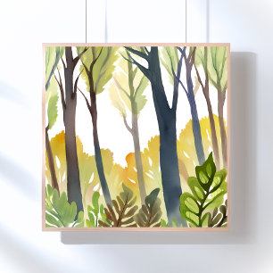Aquarellwald   Grüne Naturwaldmalerei Poster