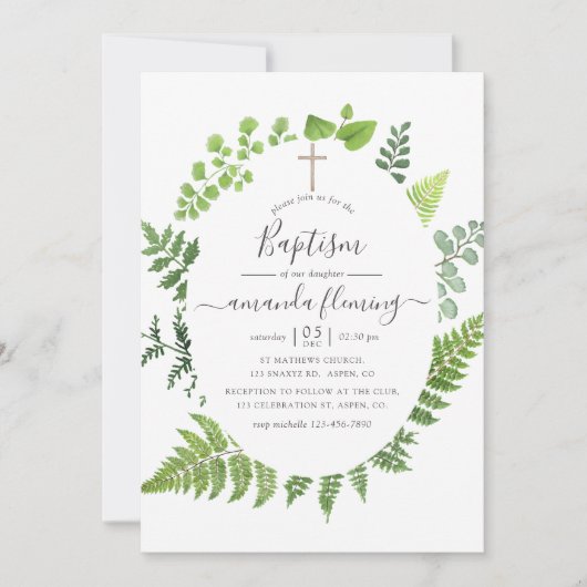 Aquarellwald Grüne Taufe Einladung (Vorderseite)