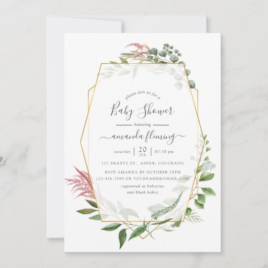 Aquarellwald Herbarium Geometric Baby Dusche Einladung (Vorderseite)