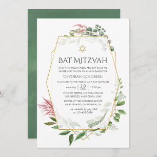 Aquarellwald Herbarium Geometrisches Bat Mitzvah Einladung