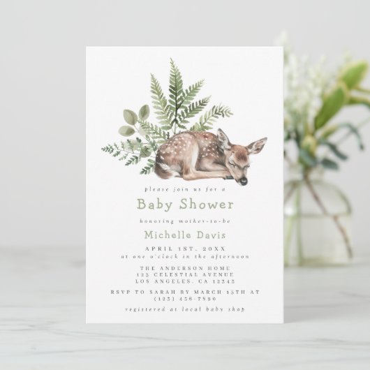 Aquarellwald Hirschdusche Einladung (Stehend Vorderseite)