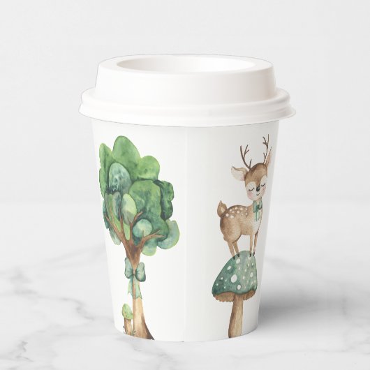 Aquarellwald Hirschdusche Pappbecher (Rechts)