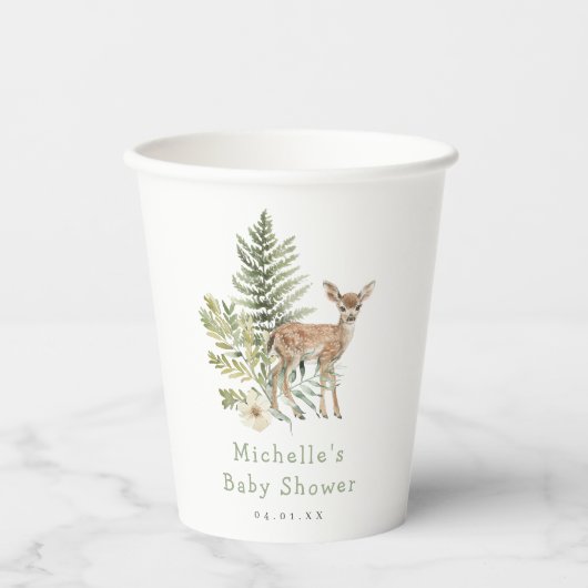 Aquarellwald Hirschdusche Pappbecher (Vorderseite)
