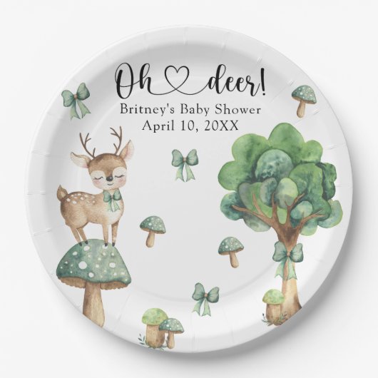 Aquarellwald Hirschdusche Pappteller (Vorderseite)