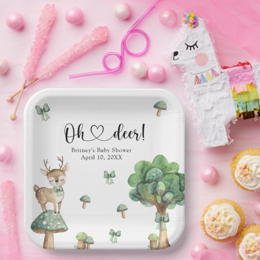 Aquarellwald Hirschdusche Pappteller (Party)