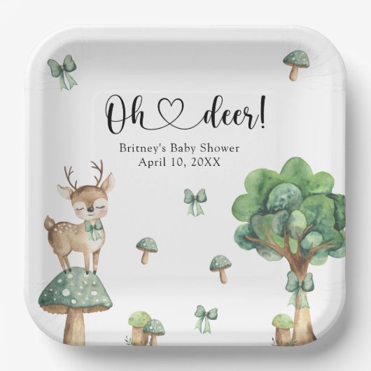 Aquarellwald Hirschdusche Pappteller (Vorderseite)