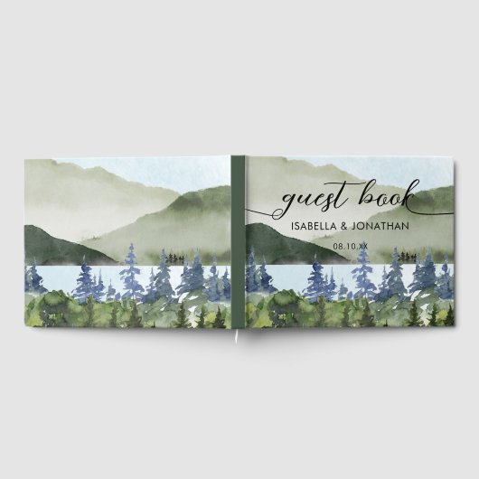 Aquarellwald Hochzeit im Freien Gästebuch (Voll)