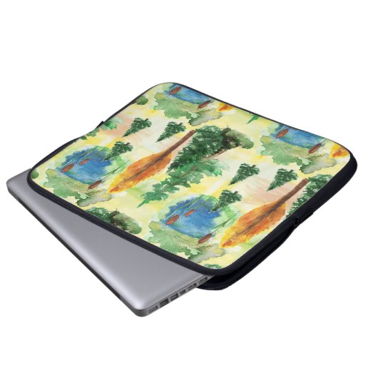 Aquarellwald Laptopschutzhülle (Vorne Knopf)