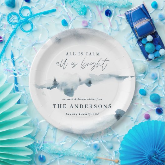 Aquarellwald Minimal blaue Weihnachtsfeiern Party Pappteller (Party)