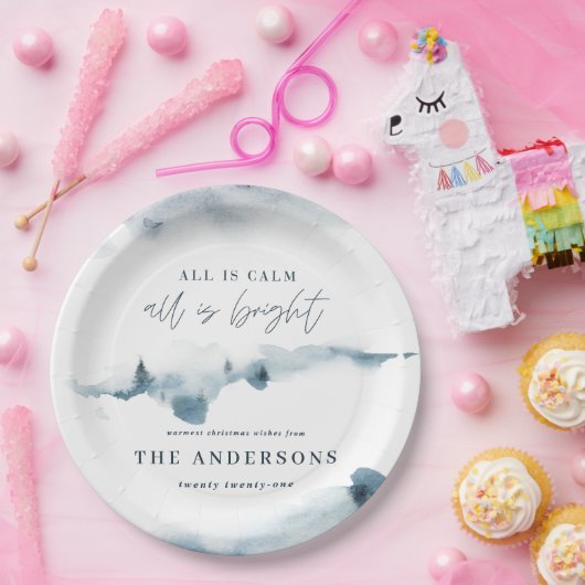 Aquarellwald Minimal blaue Weihnachtsfeiern Party Pappteller (Party)