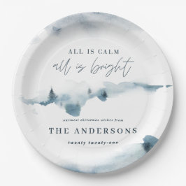 Aquarellwald Minimal blaue Weihnachtsfeiern Party Pappteller