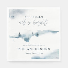 Aquarellwald Minimal blaue Weihnachtsfeiern Party Serviette