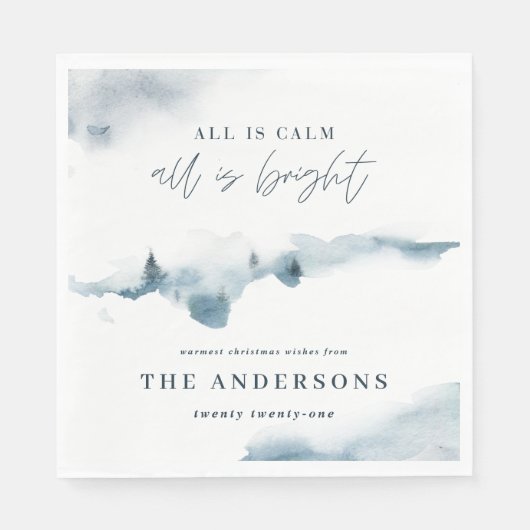 Aquarellwald Minimal blaue Weihnachtsfeiern Party Serviette (Vorderseite)