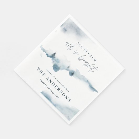 Aquarellwald Minimal blaue Weihnachtsfeiern Party Serviette (Ecke)