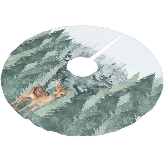 Aquarellwald mit Hirschen Polyester Weihnachtsbaumdecke (Schrägansicht)