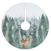 Aquarellwald mit Hirschen Polyester Weihnachtsbaumdecke (Vorderseite)