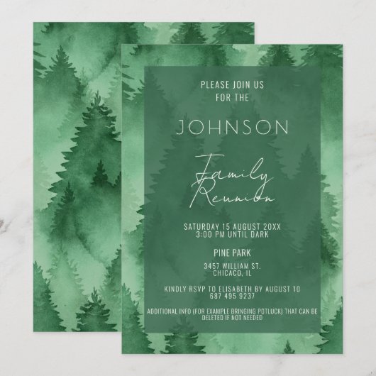 Aquarellwald Moderne Rustikale Einladung (Vorne/Hinten)