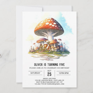 Aquarellwald Pilz Geburtstag Einladung