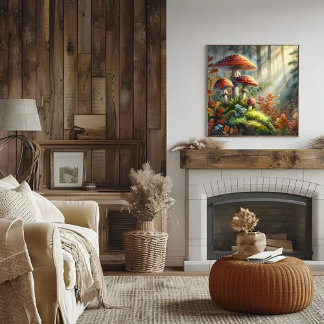 Aquarellwald Pilze Blätter Fungi Art Poster