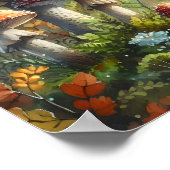 Aquarellwald Pilze Blätter Fungi Art Poster (Ecke)