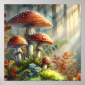 Aquarellwald Pilze Blätter Fungi Art Poster (Vorne)