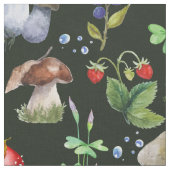 Aquarellwald Pilze Grüne Berry Muster Stoff (Nahaufnahme)