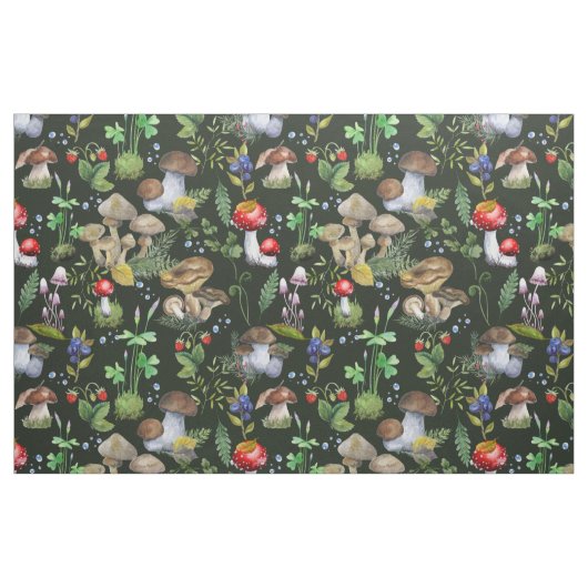 Aquarellwald Pilze Grüne Berry Muster Stoff (Fat Quarter (45,7 x 55,9 cm))