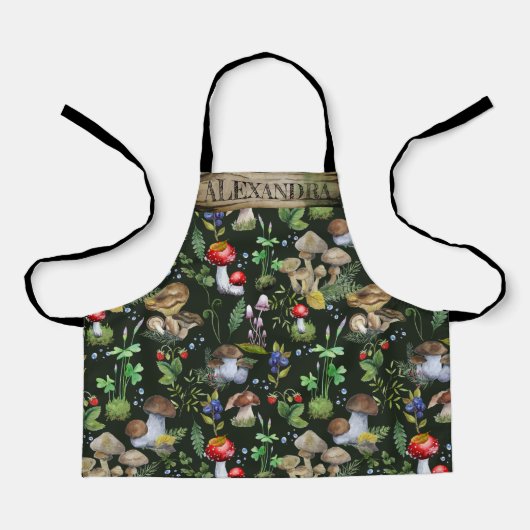 Aquarellwald Pilze Moss Muster Name Ap Schürze (Vorderseite)