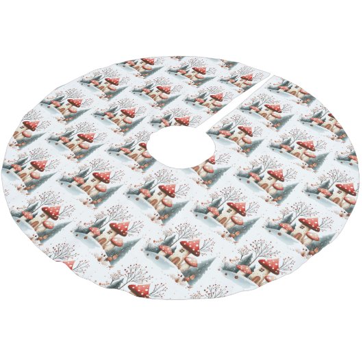 Aquarellwald-Pilze verzauberter Wald Polyester Weihnachtsbaumdecke (Schrägansicht)