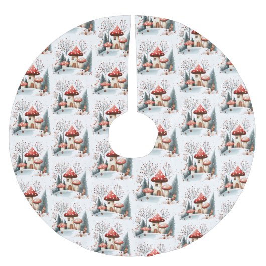 Aquarellwald-Pilze verzauberter Wald Polyester Weihnachtsbaumdecke (Vorderseite)